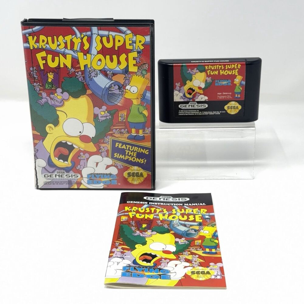 Krusty's Super Fun House Sega Genesis 1994 Complete CIB Refurbished Tested